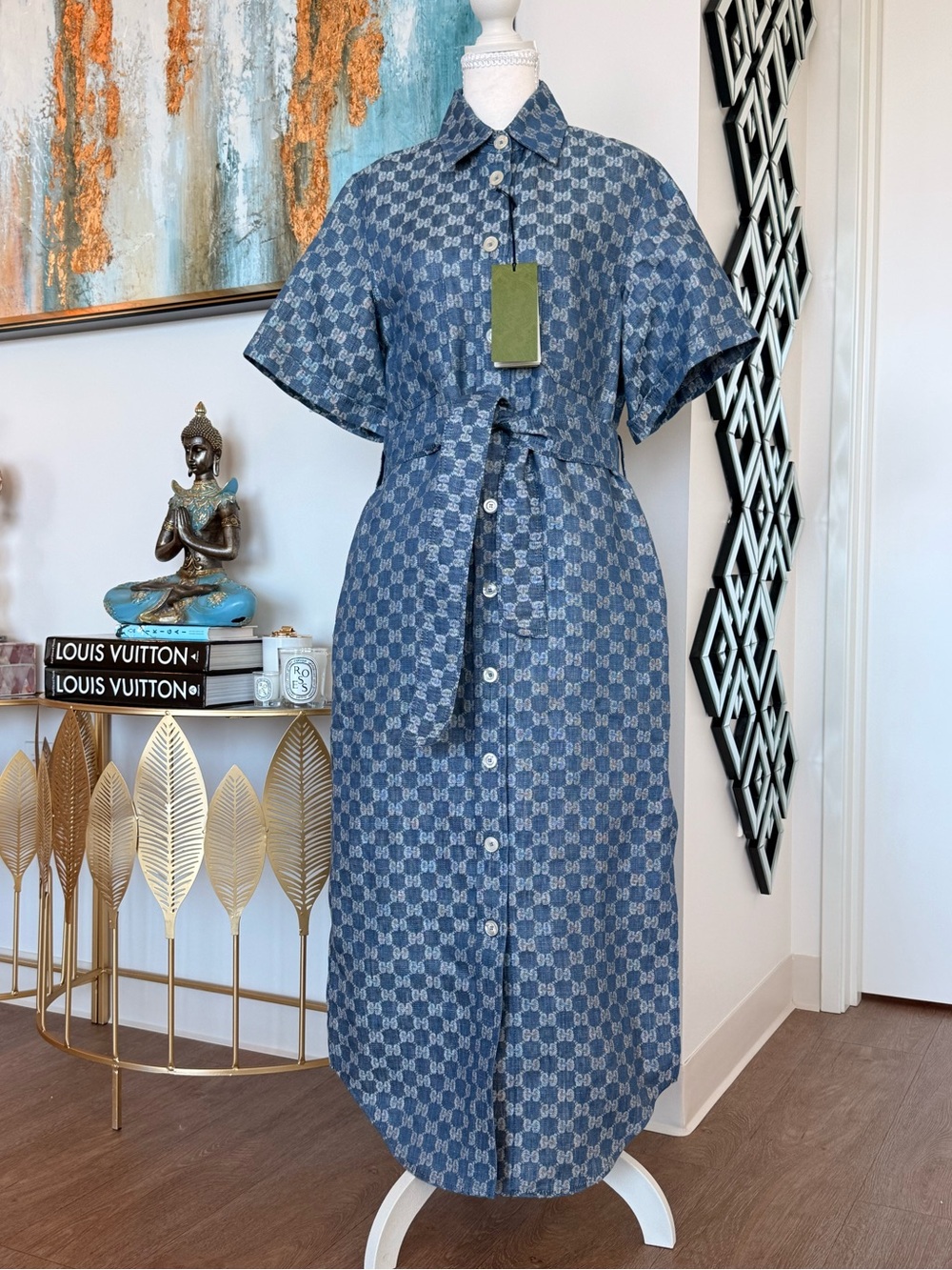 Gucci Jacquard Linen Logo Shirt Dress